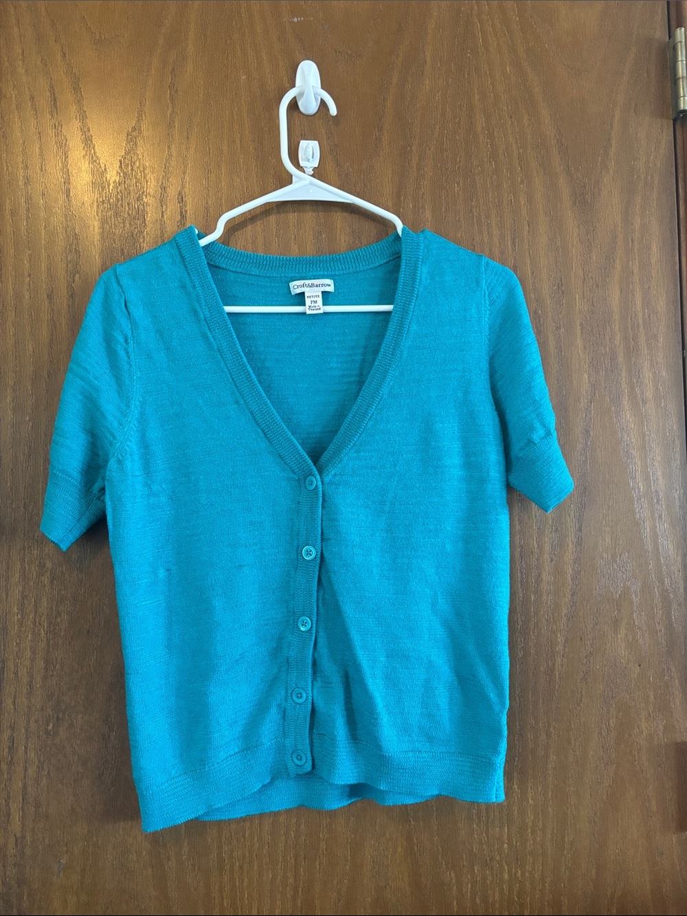 croft & barrow Teal Knit Short Sleeve Cardigan